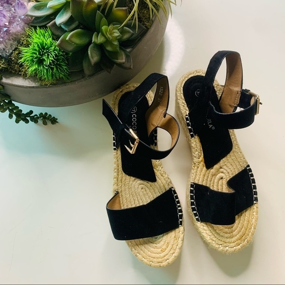 Coco Perla Paris platform open toe rope weave shoe black sz 7 women’s - Picture 3 of 10